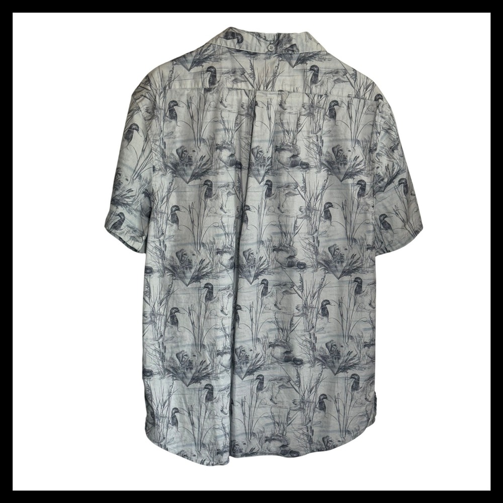 Psycho Tuna Mens XL Duck Hunting Dog Print Short Sleeve Button Down Shirt Grey - Picture 2 of 4